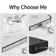 2 In 1 Portable SIM Card Removal Pin With Soft Cleaning Brush, Keychain Aluminum Alloy Mini Multi-Function Charging Port Dust Remover For Cellphone & Wireless Earbuds, Blue - Blue - View 7