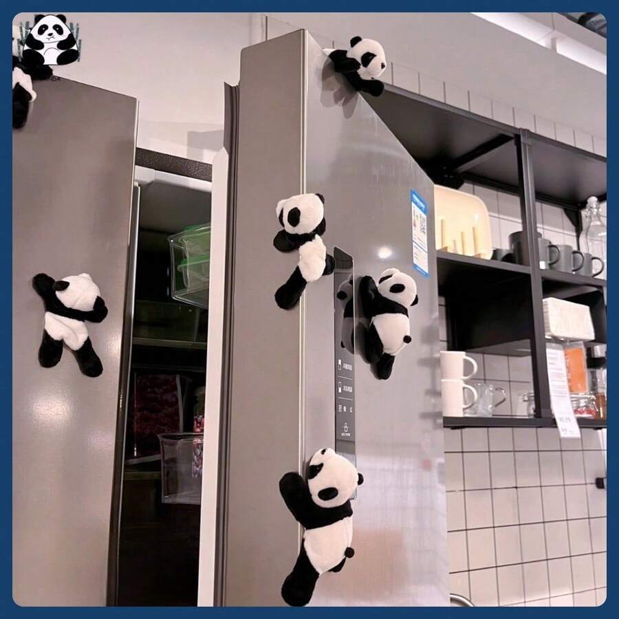 1/3/5/10pcs Cute Soft Panda Magnetic Fridge Magnets Decor - Oval Fabric Whiteboard And Refrigerator Decoration, Perfect For Gifts And Storage - Multicolor - View 1