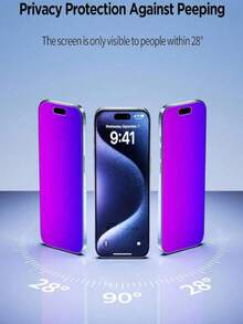 3 Packs Anti-Blue Privacy Tempered Glass Compatible Compatible With Iphone 17 Pro Max/16 Pro/16e/15 Pro Max/16/15/14/13/12/11/Mini/Plus/XR/X/XS Max Dynamic Island Compatible Anti-Spy Screen Protector Anti-Peeping Film Easy Installation - 3Pcs - View 2