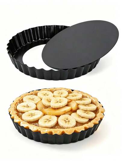 1 pieza Molde para quiche con fondo removible, moldes para tarta con fondo removible, moldes redondos antiadherentes con borde acanalado para hornear quiche, pasteles, pizza, mousse de frutas y postres, moldes redondos antiadherentes para tarta, bandeja para hornear tarta de manzana, bandeja para hornear tarta de plátano, bandeja para hornear pizza con fondo