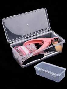 1pc Rectangular PP Plastic Box, Can Be Used To Store Nail Art Tools, Nail Sanding Strips, Nail Brushes, Light Therapy Pens, Sponge Wipes, Etc., Also Can Be Used As A Portable Transparent Long Storage Box, Rectangular Jewelry Storage Box Or Nail Accessory Storage Box, Stackable - Clear - View 7