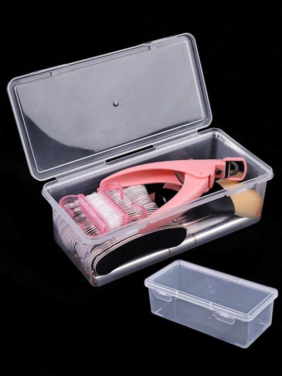 1pc Rectangular PP Plastic Box, Can Be Used To Store Nail Art Tools, Nail Sanding Strips, Nail Brushes, Light Therapy Pens, Sponge Wipes, Etc., Also Can Be Used As A Portable Transparent Long Storage Box, Rectangular Jewelry Storage Box Or Nail Accessory Storage Box, Stackable - Clear - View 1
