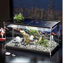 Fish Tank With Lid, Home Turtle Breeding, Small To Medium Hydroponic Aquarium, Living Room Transparent Goldfish Tank, Small Desktop Turtle Tank - Black - View 7