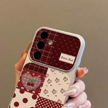 1pc Vintage Red Plaid Polka Dot Cherry Patchwork Phone Case, Electroplated Silver Frame Leather Texture Full Coverage Anti-Drop Protective Cover Compatible With Apple 16/XR/11/12/13/14/16/17 Air/Plus Pro Max/PLUS And Other Models Durable Anti-Fouling Anti-Fingerprint Birthday Gift Perfect Birthday New Year Christmas Gift For Girlfriend Boyfriend Husband Wife Friend Or Yourself Novel /Unisex/Handsome Beautiful High-End Elegant Fashion Business Gift/Best Gift - Silver - View 5