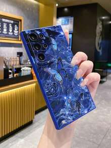 1 buah Casing Ponsel Pelindung Kamera Motif Kupu-kupu Biru dengan Gelombang Air, Dicetak UV, Kompatibel dengan Model /Galaxy/Android - Biru - View 6