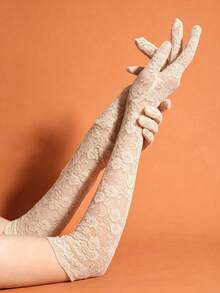 1 Pair Women's Lace Embroidered Gloves, Suitable For Weddings, Parties, Halloween, Valentine's Day And Other Occasions - Multicolor - View 8