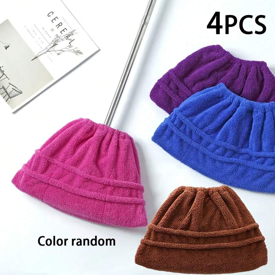 4Pcs Microfiber Mop Head Replacement Covers, Elastic Reusable Dust Mop Cloth Sleeves, Super Absorbent Washable Dusting Mop Pad For Floor Cleaning, Random Color - A - View 1