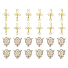 30pcs/15set Golden,Silvery Enamel Crucifix Cross Charms And Virgin Mary Rhinestone Connector Charms For Rosary Jewelry Making - White Oil-dripping - View 11