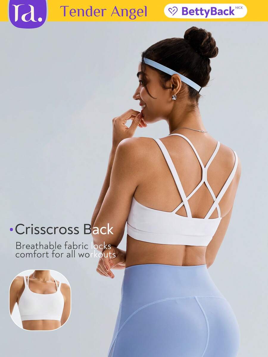 Tender Angel Thin Strap Criss-Cross Back Sports Bra, Backless Yoga Bra For Daily Fitness And Versatile Wear - White - View 1