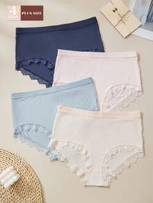 4PCS Plus Size Women's Comfortable Lace Patchwork Panties, Really Comfortable Underwear - Multicolor - View 2
