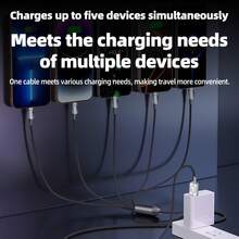 Kabel Pengisian Daya Ultra Cepat 5-in-1 120W (Tersedia dalam Dua Gaya: USB ke Type-C X5 ATAU USB ke Type-C X3 + Android X1 + Lightning X1) - Kompatibel dengan iPhone 15–17/Pro Max, Kompatibel dengan , dan Galaxy S24/S23; Kabel Pengisian Cepat Jalinan Nilon. - MultiWarna - View 3