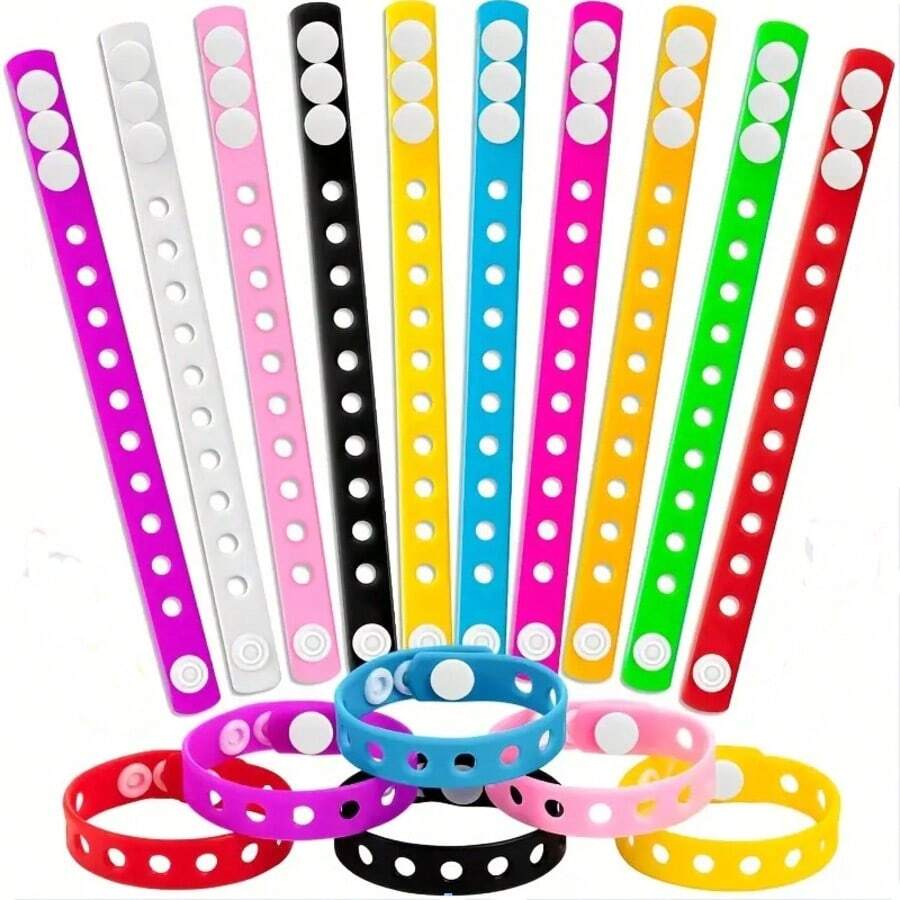 Multicolor Adjustable Silicone Wrist Strap, Snap Closure Hollow Rubber Bracelet, DIY Charm Bracelet Blanks For Daily Party Accessories - View 1