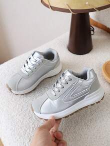 1 Pair Kids' Spring New Hot-Selling Versatile Casual Sports Shoes, Flat Bottom Style Sneakers For Girls And Boys - Grey - View 3