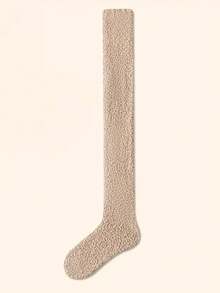 1 par de calcetines largos por encima de la rodilla de felpa de coral para mujer, calentadores de rodilla de felpa gruesa, esponjosos & cálidos, suaves & delicados, calcetines largos esenciales para el hogar en otoño/invierno - Multicolor - Ver 7