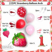 108Pcs Strawberry Latex Balloon Arch Garland Decor Kit Includes 18 Inch Foil Balloons Red Polka Dot Hot Pink Pearl Balloons For Berry First Birthday Party - Multicolor - View 7