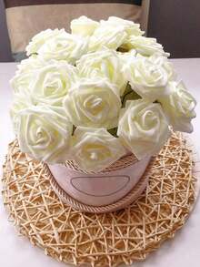 1/3pcs Artificial White Rose Flowers, Faux Roses For Home, Office, Wedding Table, Party, Yard, Garden And Summer Decoration - White - View 1