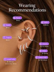 EleRunis 1PC 925 Sterling Silver Classic Moissanite Diamond 6-12mm Rook Huggie Earrings Conch Seamless Clicker Labret Cartilage Nose Piercing Ring For Daily - Silver - View 2