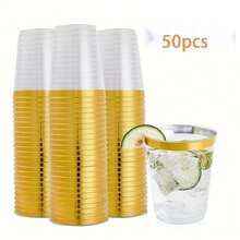 25pcs/50pcs Gold Cups, 6.76oz Clear Cups With Gold Rim, Gold Beer Cups, Party Cups, Premium Gold Rimmed Cups, Perfect For Weddings And Parties - Multicolor - View 12