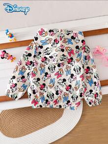 Disney Minnie And Friends 春/秋季女嬰休閒夾克，卡通 Minnie、Donald Duck、Daisy、Goofy 全身印花，長袖拉鍊連帽夾克，兒童日常百搭戶外娛樂派對穿著，時尚亮眼俏皮服飾 - 杏色 - 查看 4