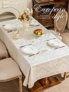 1pc French Cream White 3D Jacquard Tablecloth, Paisley Pattern Round/Square/Rectangular Dining Table Cover, Luxury European Country Style Decorative Tablecloth, Suitable For Home Kitchen, Gathering, Wedding, Banquet Scenes, Multiple Size Options - Creamy White - View 1