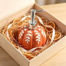 Halloween Thanksgiving Pumpkin Soap Dispenser, Orange Ceramic Liquid Hand Soap Bottle, Refillable Pump Head Lotion Container, Farmhouse Style Autumn Decor, Suitable For Bathroom Kitchen Bedroom Countertop - Multicolor - View 4