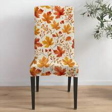 1PC/2PCS/4PCS/6PCS/30PCS Autumn Watercolor Maple Leaf & Berry Elastic Chair Cover, Red Maple Leaf & Red Berry Print Removable Washable Full Chair Slipcover, Universal Washable Seat Protector, Thanksgiving Autumn Home Dining Room Decor - Multicolor - View 5