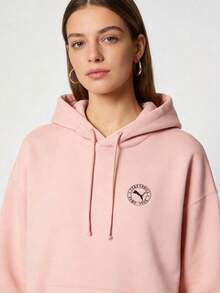 PUMA CLASSICS Solid Color Logo Oversized Pullover Hoodie Unisex Pink - Pink - View 1