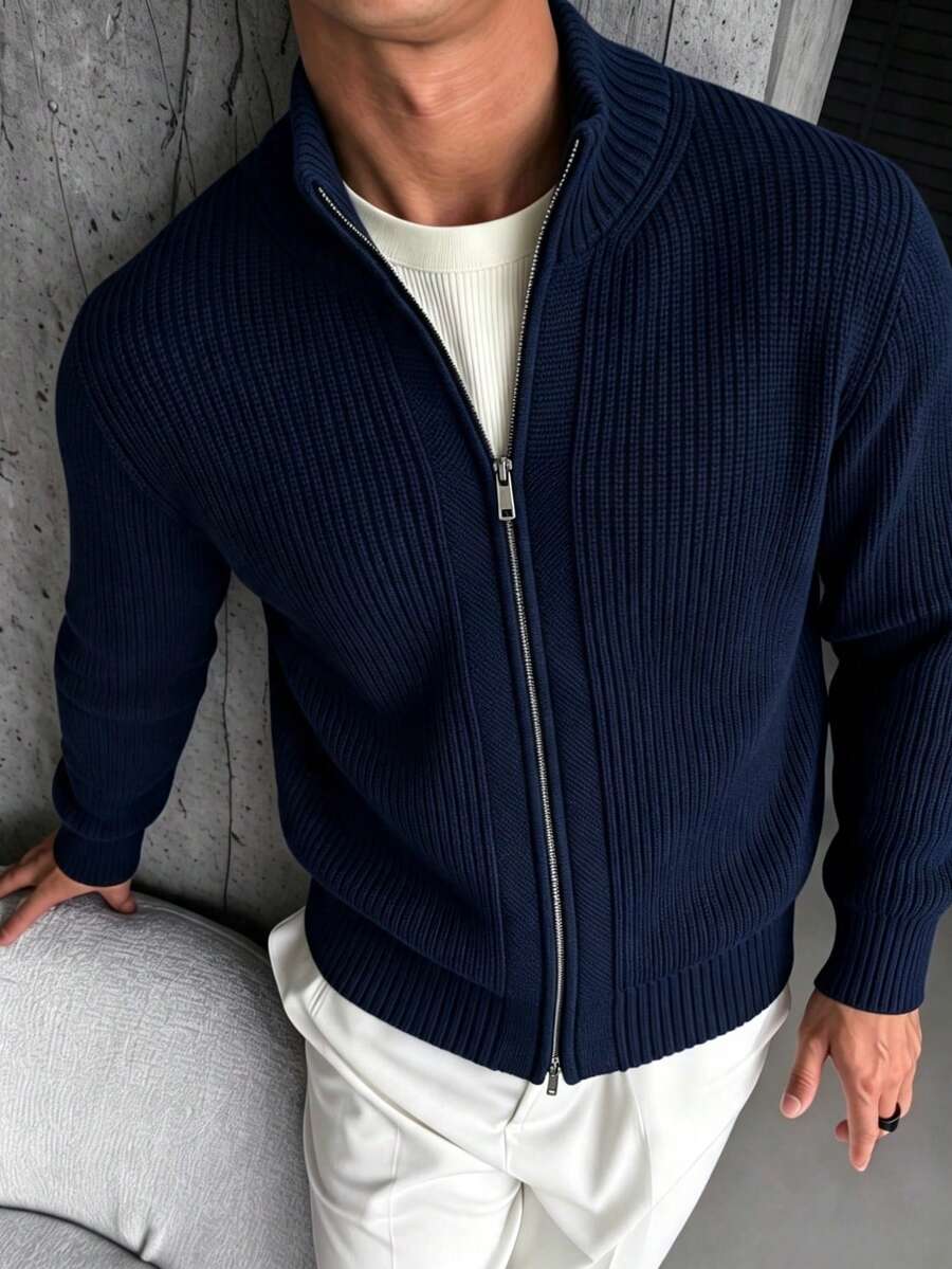 Suéter de punto tipo cárdigan de moda para hombre con diseño de doble cremallera para otoño/invierno
