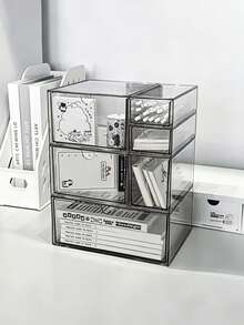 6/4/3/1pc Large Capacity Transparent Desktop Storage Box, Combinable Drawers, Multi-Functional Storage Box, Suitable For Stationery, Pens, Erasers And Desktop Accessories, Suitable For Desk, Office Desk, Dormitory And Desktop Decoration, Cosmetic Storage Box, Stationery Classification Storage Box, Bedroom Decoration, Desktop Organization Essentials - Multicolor - View 3