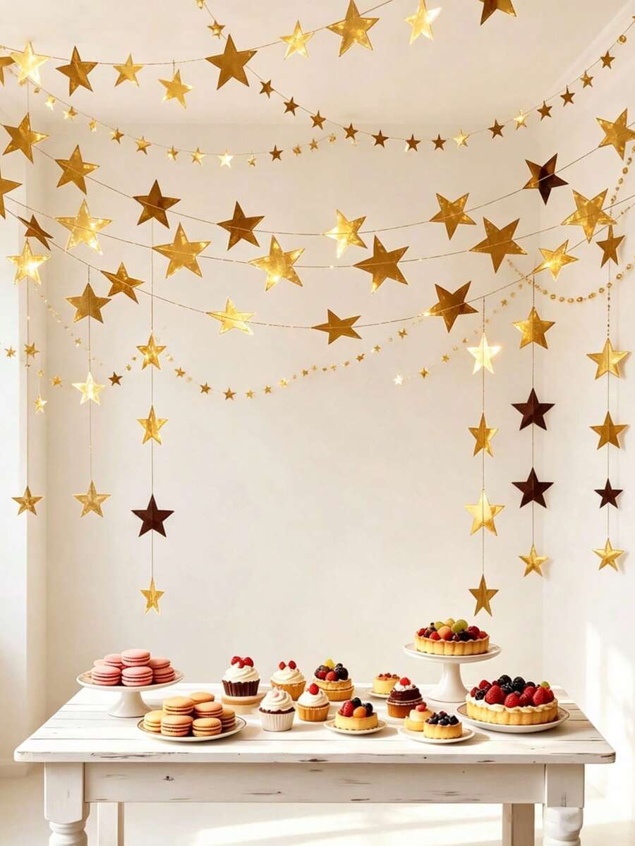 Shiny Star Party Bunting Decoration, Reusable, Space-Saving Storage, DIY Room Decor, Home Decor And Accessories, Christmas Decoration, Birthday Decoration, Party Decoration