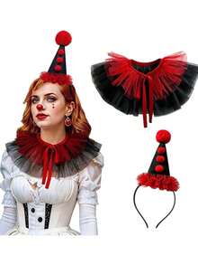 2pcs Halloween Clown Fake Collar Set, Lace Pom Pom Scarf And Bracelet Accessories, Drama Performance Cosplay Costume Props - Multicolor - View 5