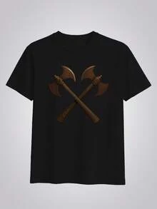 Kit Masculino Camiseta Estampa Machado Viking e Short Tactel Com Bolso Conjunto Casual Streetwear Academia Praia Verão Confortável - Preto - Visão 3