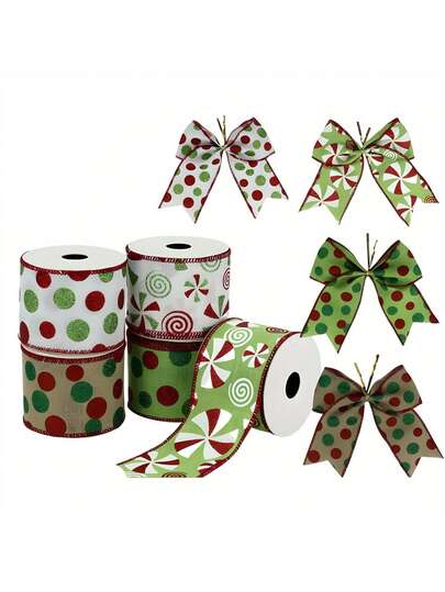 2 Rolls, Thanksgiving Halloween Christmas Decorations, Holiday Green And Red Polka Dot Christmas Ribbon For Tree Decor, DIY Wreaths, Gift Wrapping And Holiday Crafts, Holiday Decorations | Polka Dot Pattern | Durable Texture