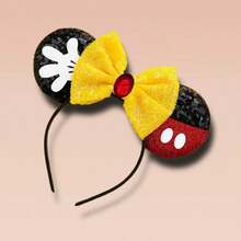 2pcs Disney Shiny Mickey Mouse Ear Headband With Storage Lanyard And White Sequin Bow - R - View 5