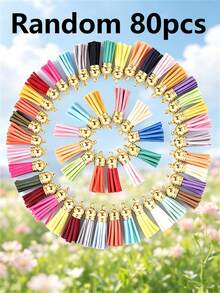 10/30/60/80/100pcs Multi-Color Bright Mixed Faux Suede Tassels With Gold Caps - Rainbow Keychain Charms, Suitable For DIY Jewelry, Crafts And Phone Lanyards, Jewelry Making Accessories - Tassel - View 27