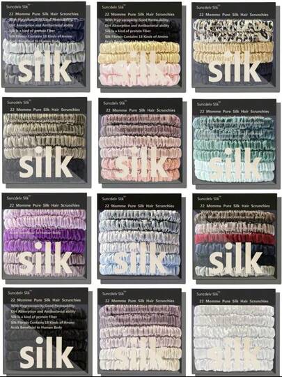 100 % ren silke hårscrunchies, handgjorda av mullbärssilke, håraccessoarer för kvinnor och flickor, enfärgade naturliga hårsnoddar, i ask/6 st, ponysvans-hårband