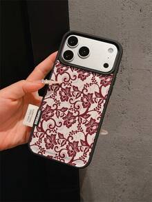 1pc Premium Fashion Full-Screen Personalized Red Lace Floral Pattern Phone Case, Full Coverage Shockproof Soft Shell With Large Camera Hole, Compatible With Apple 17 Pro Max/11/12/13/14/15/16 Pro Max/17 And Other Models, Holiday Gift - Multicolor - View 1