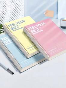 4pcs/Set A5 Size Spiral Coil Notebook (60/120 Pages Optional) 7mm College Ruled Inner Pages Thick Cardboard Cover 6 Colors Student Learning Notes/Diary Writing/Office Supplies Coil Notebook Large Capacity Minimalist Fashion Colorful Notebook Suitable For Students, Working Women, Home Office Summer/Autumn Stationery Gift, Random Color - A - View 7