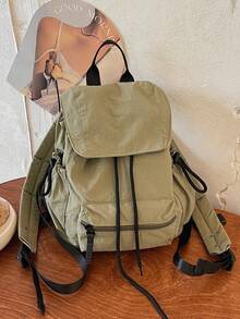 Mochila pequeña de estilo japonés popular primavera/verano 2026, color bloque fresco con solapa y cordón, bolso escolar versátil de moda para mujer, estilo universitario para estudiantes de secundaria, bachillerato y universidad, bolso de clase, bolso pequeño, versión coreana casual versátil, ligera y plegable, adecuada para uso diario - Multicolor - Ver 13