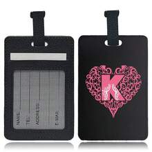 PU Leather Suitcase Tag With Hidden Card Slot Detachable Quick Release Strap Anti Scratch Wearproof Portable For Business Travel Overseas Trip Student Bag And All Luggage Sizes Initial Name Love Letter 26 Letters Pattern - Black 1pc - View 14