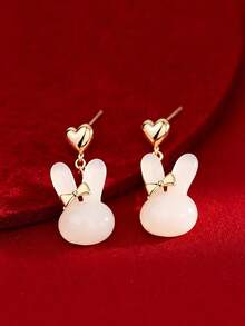 1 Cặp bông tai hình trái tim thỏ Phục sinh dễ thương, thích hợp cho phụ nữ đeo trong mọi dịp - Vàng - Xem 5