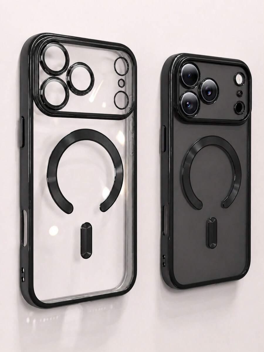 VRNOEI 1pc High-Quality Black Transparent Magnetic Phone Case, Compatible With IPhone 17ProMax 17Pro 11 12 13 14 15 16 17 Pro Max, Supports Magnetic Wireless Charging, Shockproof Protective Cover - Black - View 1
