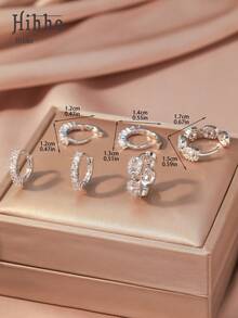 Hihho 6pcs/Set Luxury Zirconia Earring Set, Featuring Teardrop, Rhinestone Chain, Geometric Patchwork Designs, Minimalist Yet Sophisticated, Suitable For Commute, Work, And Light Social Occasions - Silver - View 8