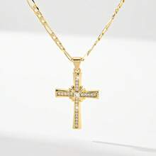 1 pieza Collar con colgante de cruz de estilo vintage dorado, de edición limitada, adecuado para regalos de Navidad/Acción de Gracias/Halloween/Día de la Madre/Día de San Valentín, Primera Comunión Católica, uso diario y festivo, oración - Amarillo Oro - Ver 9