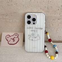 Casing Ponsel Minimalis Motif Dachshund dengan Tali Rantai Ponsel, Kompatibel dengan Apple 17 Pro Max/17 Pro Max/16/15/14/13/12/11, Pelindung Ganda Tahan Guncangan dengan Lubang Besar IMD - Putih - View 2