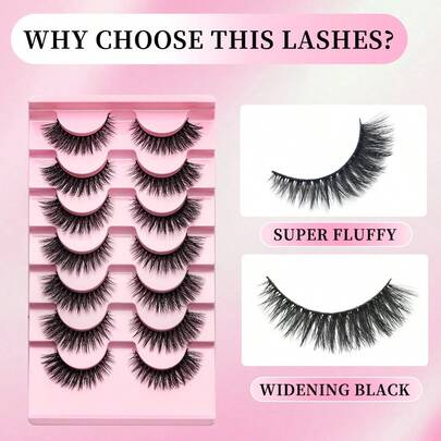 7 Pairs New Cat Eye Faux Mink False Eyelashes, Black Stem Fairy Style Design, Fluffy And Lightweight, Lengthens Eye Shape Naturally, Easy To Wear, Suitable For Beginners, Reusable, Full Strip False Eyelashes