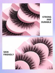 7 Pairs New Cat Eye Faux Mink False Eyelashes, Black Stem Fairy Style Design, Fluffy And Lightweight, Lengthens Eye Shape Naturally, Easy To Wear, Suitable For Beginners, Reusable, Full Strip False Eyelashes - Pink - View 3