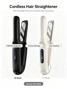 2-In-1 Portable Hair Straightener And Curler, Wireless Ceramic Heating Plate, Rechargeable Cordless Hair Clip, Upgraded Smart Temperature Control Anti-Scald, Suitable For Party And Travel - Multicolor - View 3