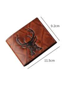 Men's Vintage Embossed Deer Head Short Thin Bi-Fold Wallet Card Holder - Multicolor - View 6