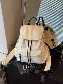 Mochila pequeña de estilo japonés popular primavera/verano 2026, color bloque fresco con solapa y cordón, bolso escolar versátil de moda para mujer, estilo universitario para estudiantes de secundaria, bachillerato y universidad, bolso de clase, bolso pequeño, versión coreana casual versátil, ligera y plegable, adecuada para uso diario - Multicolor - Ver 17